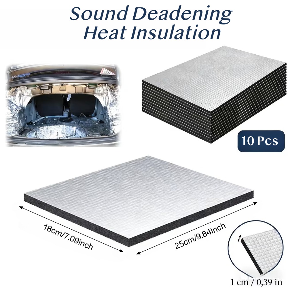 Acoustic Foam Panel - 10 Stück 10mm Auto-Schalldämmungsmatte Aluminiumfolie Wärmeisolierung