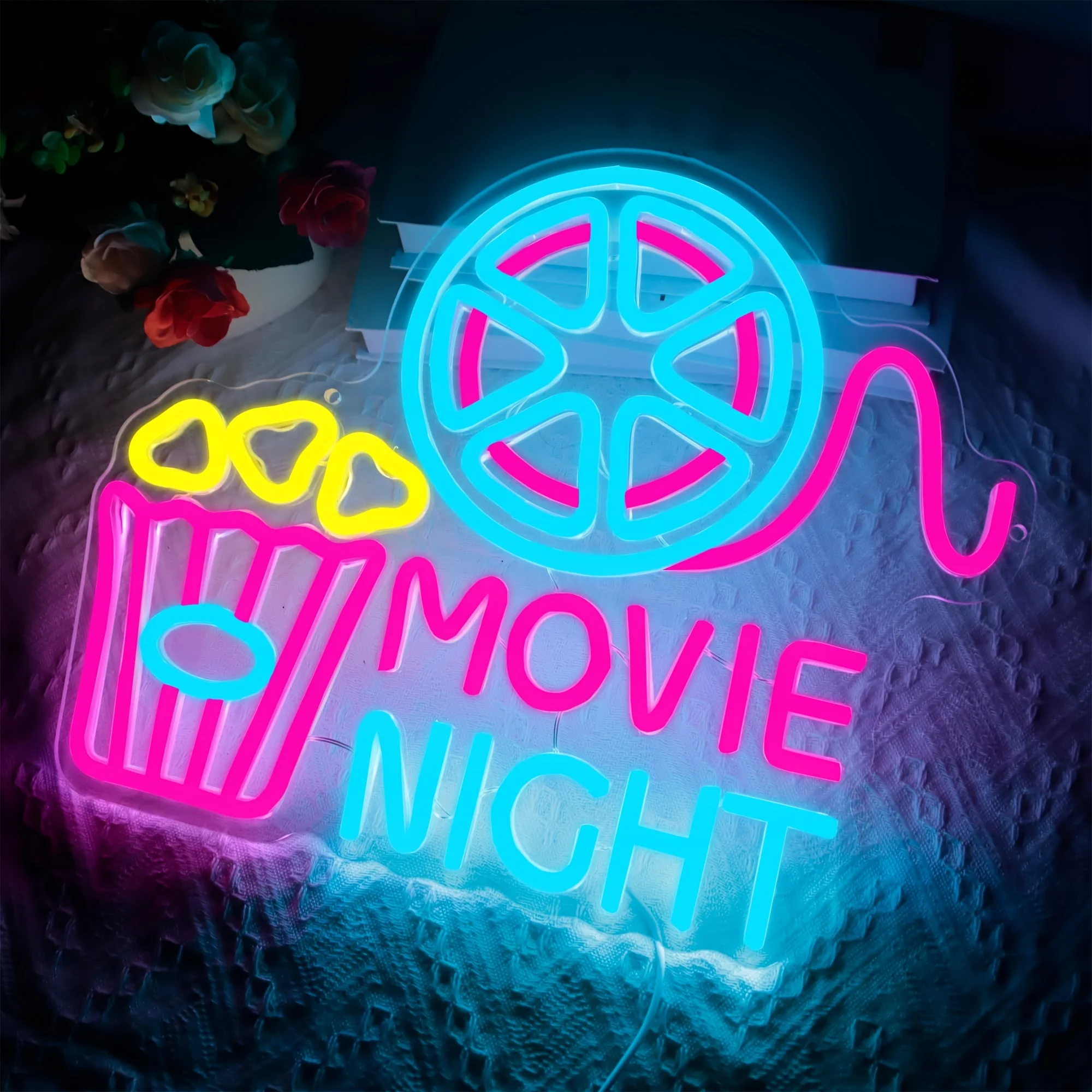 Home Cinema Wall Lights - Popcorn Film Nacht Papier Box Neonlicht,