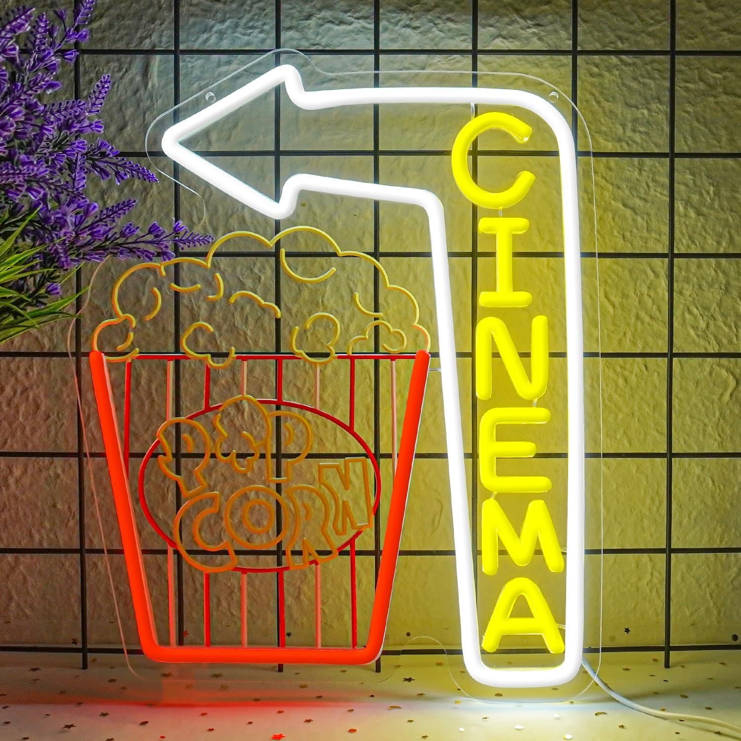 Home Cinema Wall Lights - Kino-Pfeil Neonschild Popcorn LED-Neonlicht Heimkino Kommerzielles
