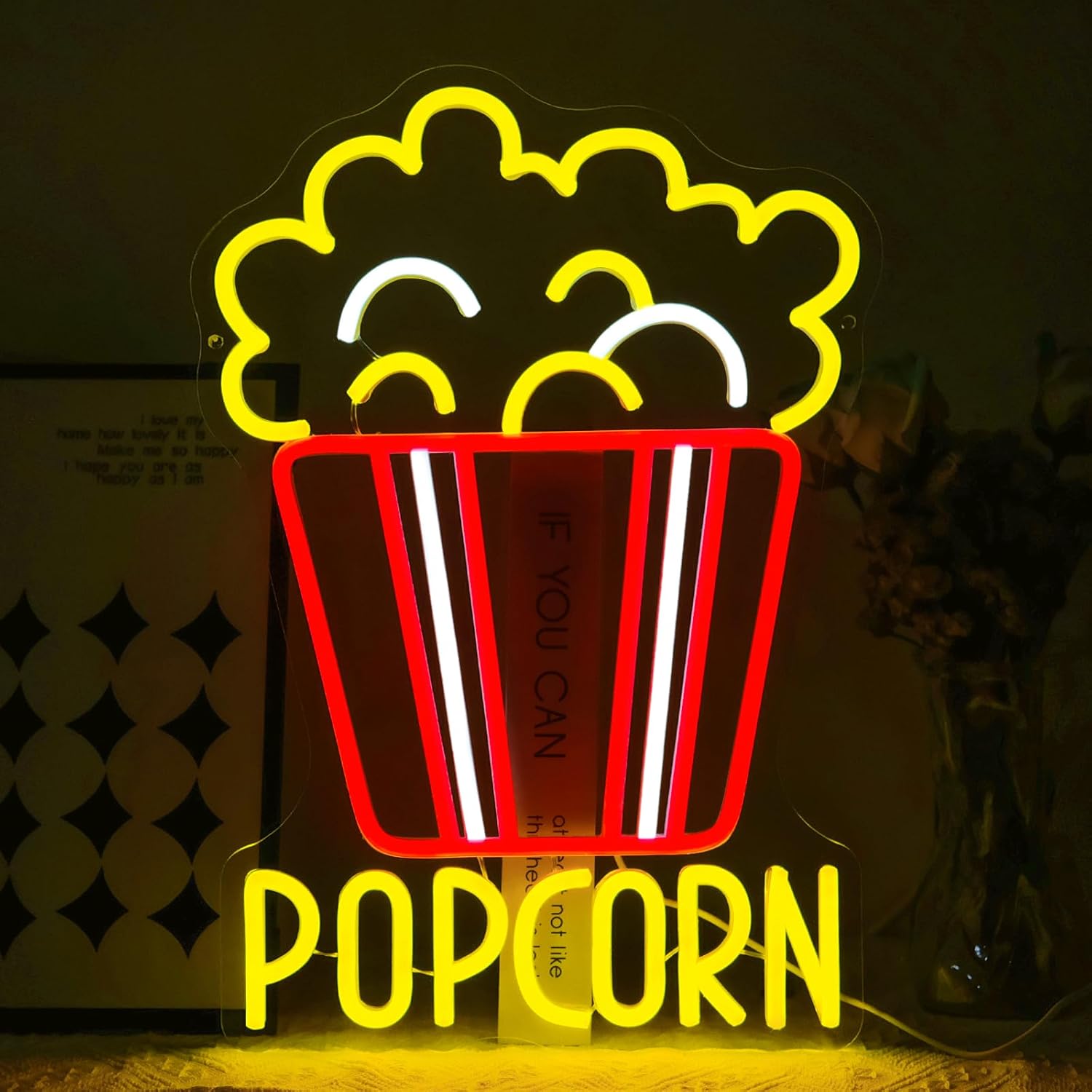 Home Cinema Wall Lights - Leuchtender Popcorn-Eimer LED-Neonschild Dimmbare USB-Wandleuchte für